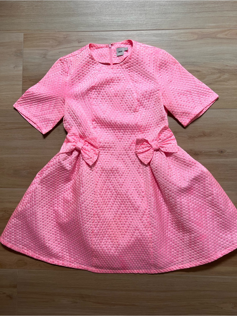 ASOS Pink Textured Jacquard Bow Skater Dress Womens US 6 Barbie Coquette